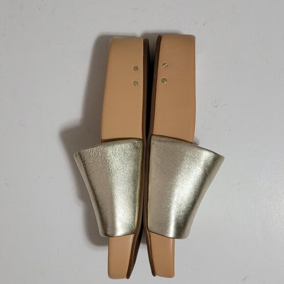 NEW Beek Pelican Leather Platform Sandal Womens 9 Chic Contemporary Gold Shimmer - Picture 3 of 9